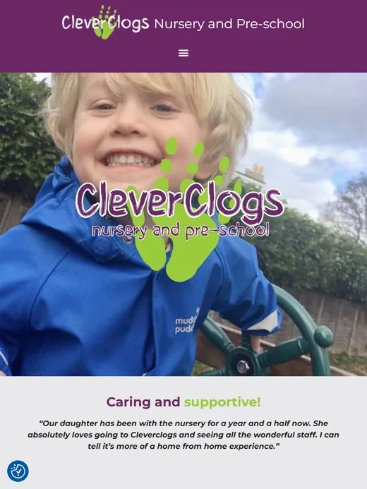 The nursery and pre-school website for CleverClogs Nursery & Pre-School shown on a tablet