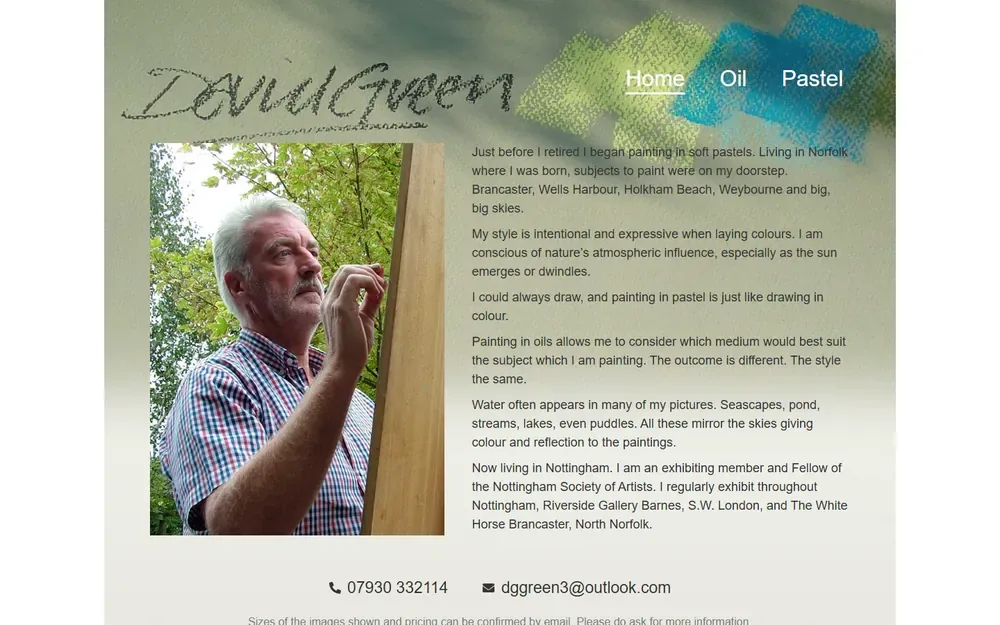 The artist portfolio website for David Green Artist shown on a desktop browser