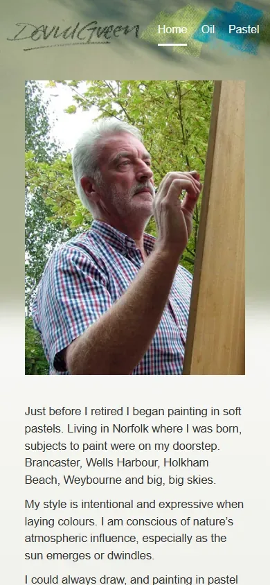 The artist portfolio website for David Green Artist shown on a phone