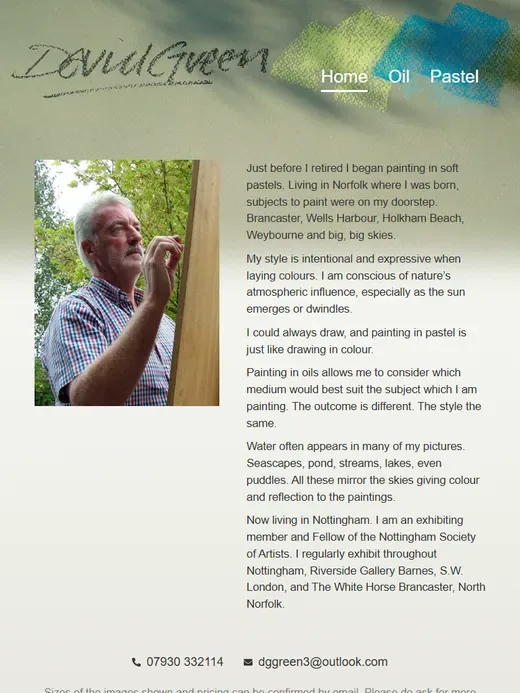 The artist portfolio website for David Green Artist shown on a tablet