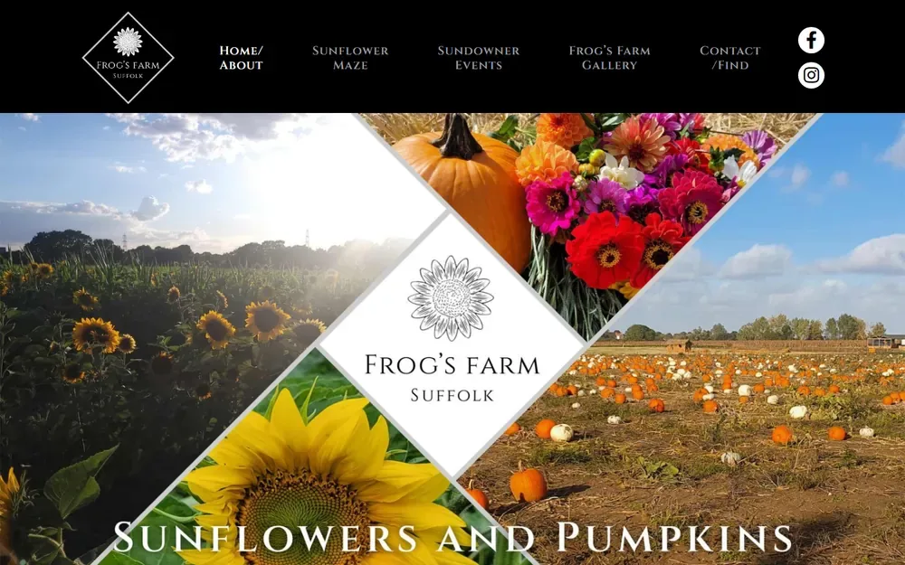 The farm and family attraction website for Frog's Farm Suffolk shown on a desktop browser