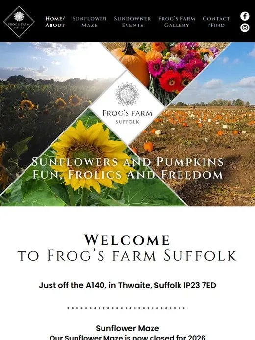 The farm and family attraction website for Frog's Farm Suffolk shown on a tablet