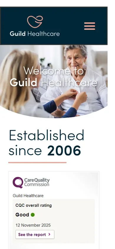 The home care website for Guild Healthcare shown on a phone