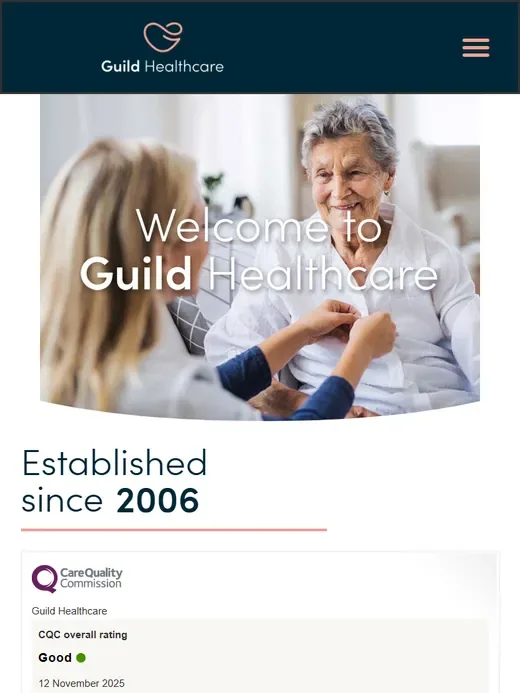 The home care website for Guild Healthcare shown on a tablet