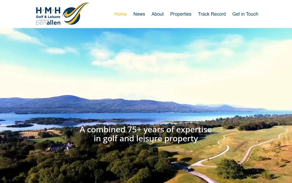 The golf and leisure property brokerage website for HMH Golf & Leisure shown on a desktop browser