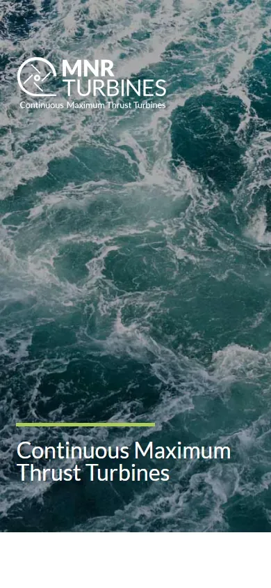 The hydro turbine technology website for MNR Turbines (Max Nicholas Renewables) shown on a phone