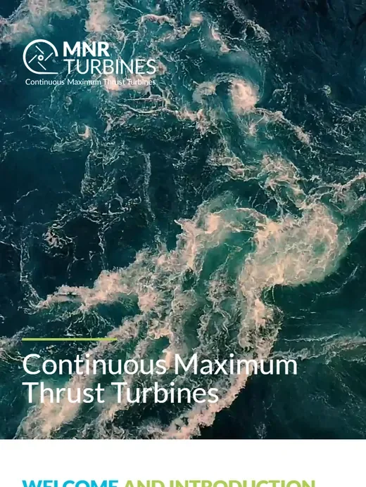 The hydro turbine technology website for MNR Turbines (Max Nicholas Renewables) shown on a tablet