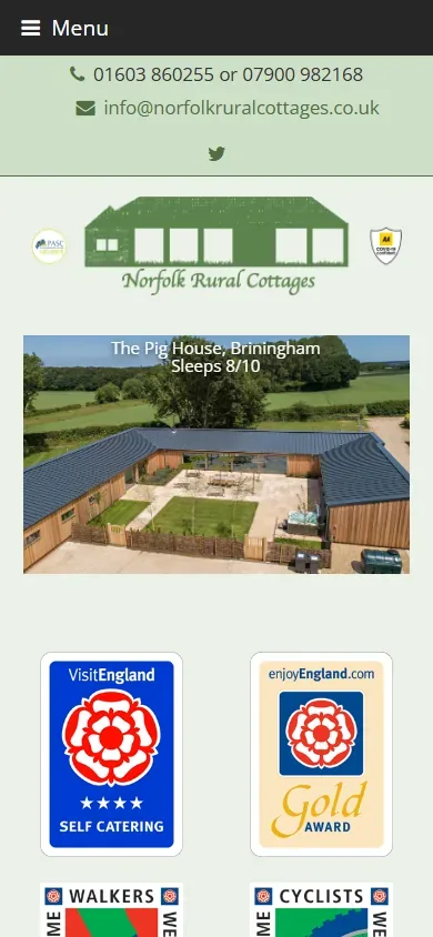 The holiday let website for Norfolk Rural Cottages shown on a phone