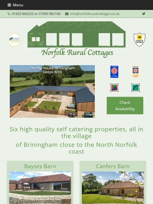 The holiday let website for Norfolk Rural Cottages shown on a tablet