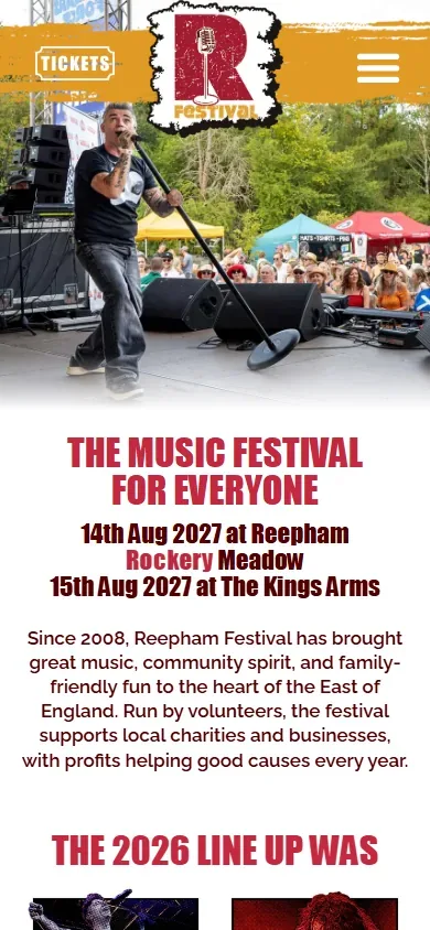 The community music festival website for Reepham Festival CIC shown on a phone