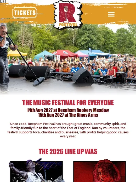 The community music festival website for Reepham Festival CIC shown on a tablet