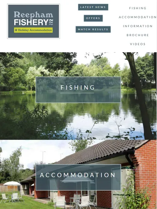 The fishery and holiday accommodation website for Reepham Fishery shown on a tablet