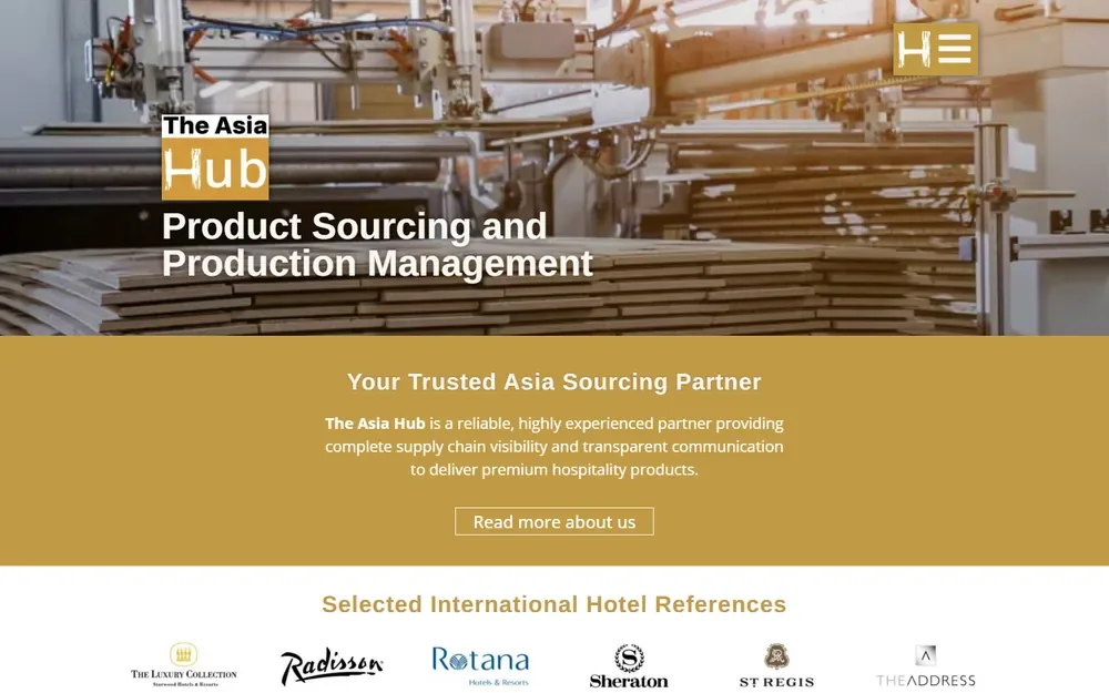The sourcing and production management website for The Asia Hub shown on a desktop browser