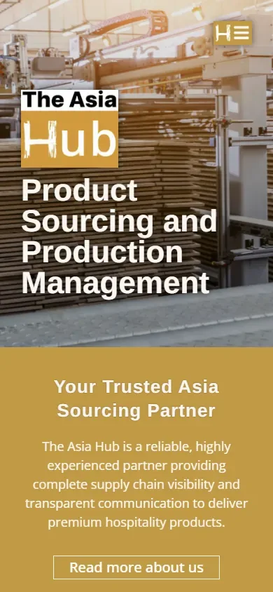 The sourcing and production management website for The Asia Hub shown on a phone