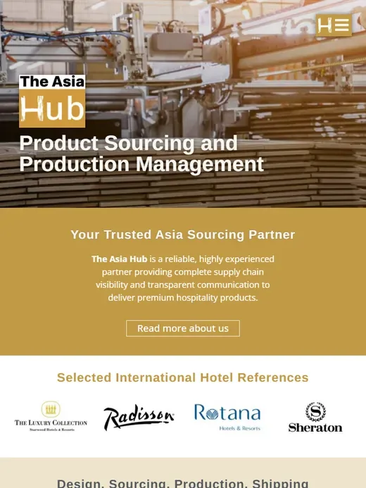 The sourcing and production management website for The Asia Hub shown on a tablet