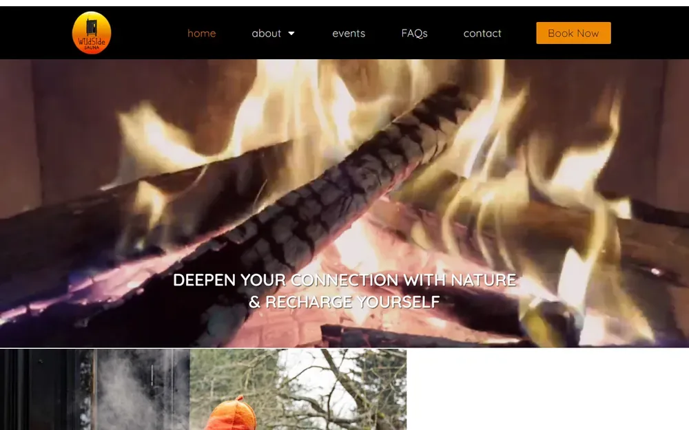 The Nordic sauna website for Wildside Sauna shown on a desktop browser