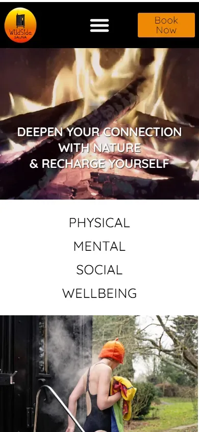 The Nordic sauna website for Wildside Sauna shown on a phone