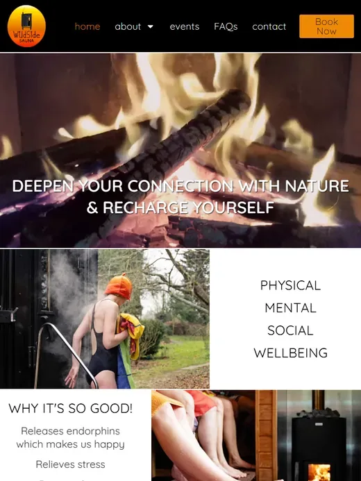 The Nordic sauna website for Wildside Sauna shown on a tablet